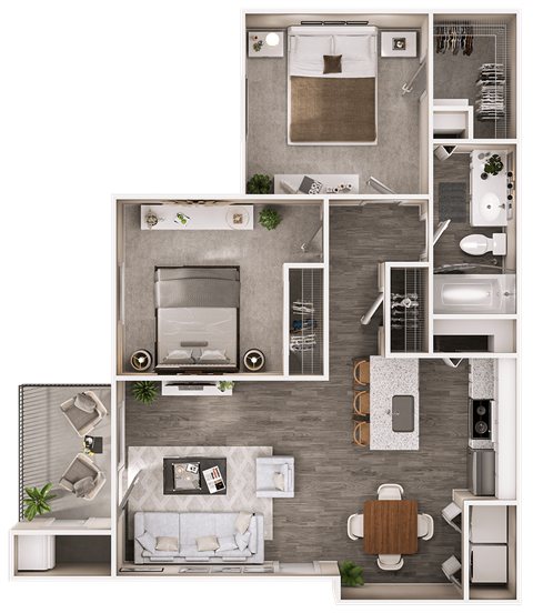 Floor plan for 2 beds, 1 bath, 809 sqft